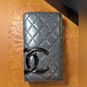 CHANEL Black Quilted Leather Wallet with Box and CARD